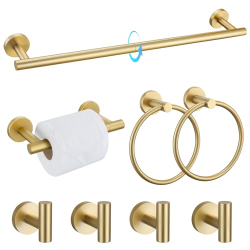 TQKAG 8-Pieces Bathroom Hardware Set, Brushed Gold Towel Bar Set 23.6 Inch - color: Brushed Gold, size: 8-Pieces Set