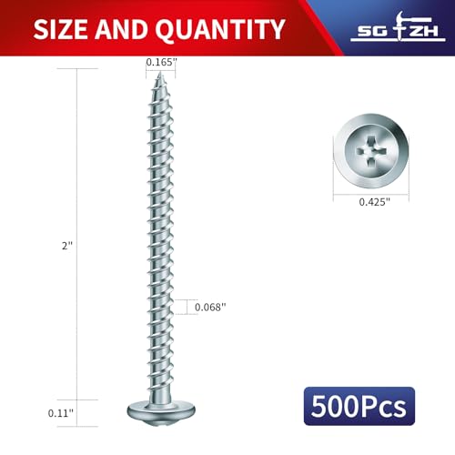 #8 x 2 Inch Wood Screw 500Pcs Alloy Steel Standard Thread Truss Head Fast Self Tapping by SG TZH - color: Silver - Alloy Steel, size: #8 x 2"