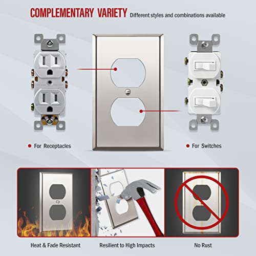 ENERLITES Duplex Receptacle Metal Wall Plate, 1-Gang, Polished Chrome - color: Polished Chrome, size: Standard Size