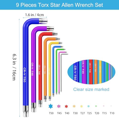 9PCS Star Key Set Torx Wrench Set 9 Standard Torx Star Wrenches for Bicycle Repair Furniture and Electrical Home DIY - size: 9PCS Star Wrench Set
