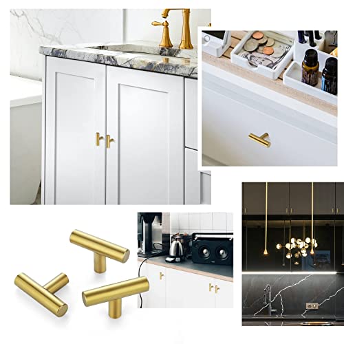 Ravinte 5 Pack Gold T Bar Cabinet Knobs 2in Dresser Knobs Single Hole | Brushed Brass Finish, Solid Metal, Easy Install, Screws Included, Hardware, Kitchen, Bathroom, Drawers, Cabinets - color: Gold, size: 5 Pack, style: Round