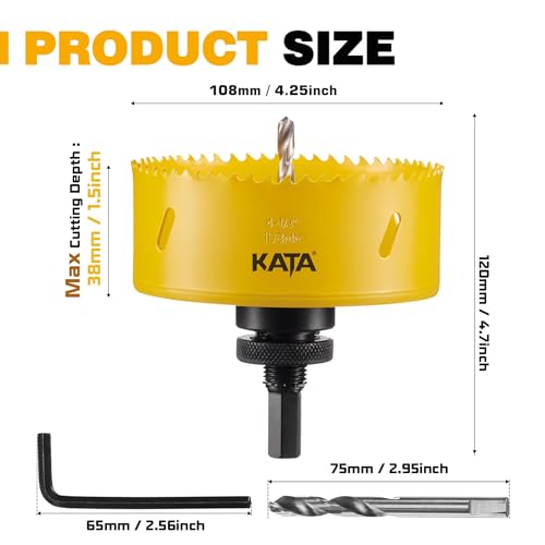 KATA 4-1/4 Inch Hole Saw with Silicone Dust Bowl for Recessed Lighting | 4.25" Hole Saw with Clear Smooth Bowl Helps Catch Drywall Dust for Smaller Ceiling, Can Light, Vent and Wood Repair Cutouts - color: 4-1/4 Inch