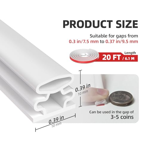White D-Shape Weather Stripping 20Ft (Fits 0.3–0.4in Gaps) - color: White, size: 0.39" Thick x 20 Ft