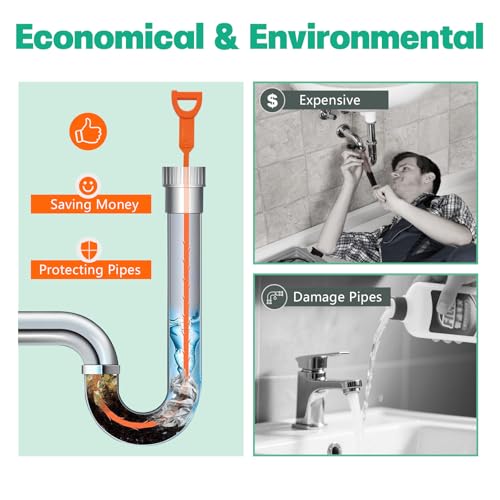 Drain Snake Hair Drain Clog Remover - 4 Pack Shower Sink Unclogger Tool - color: Orange, style: 4 Pack