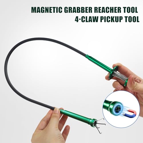 Flexible Grabber Tool, Magnetic 4-Claw Gripper (24", Green) - size: Green Magnetic
