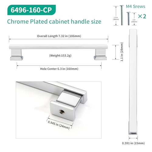 Chrome Plated Kitchen Square Cabinet Handles 6.25 Inch 10 Pack - color: Chrome Plated, size: 6.25"/160MM Hole Center