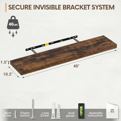 Vivelove 10 Inch Deep Floating Shelves 40” Set of 2, Rustic Brown - color: Rustic Brown, size: 40”wx10.2”dx1.5”h