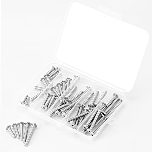 M5 x 20mm 25mm 30mm 35mm 40mm Flat Round Head Hex Socket Cap Screws Bolts, Furniture Screws, 304 Stainless Steel, Allen Hex Drive, Metric Fully Threaded, Bright Finish, Assortment Kit 50PCS - size: M5 x 20/25/30/35/40mm (50PCS)