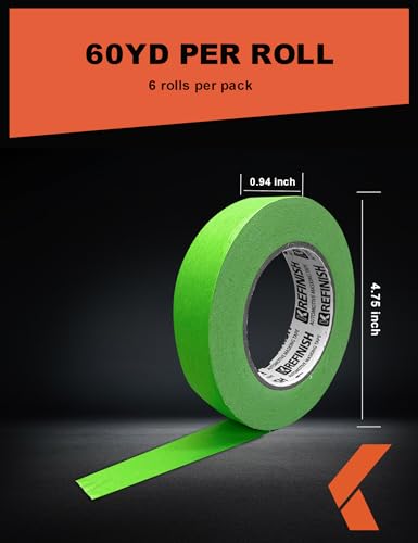 KREFINISH Painters Tape for Car Paint Green No Residue Automotive Masking Tape for Automotive Painting - Heat Resistant for Paint Booth,0.94 Inches X 60 Yards, 6 Rolls - size: 0.94in-6rolls