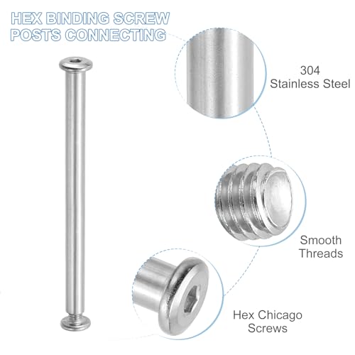 PATIKIL Hex Chicago Screws, 10 Set Binding Screw Posts M6 x 100 mm Connecting Hex Drive Socket Cap Bolt Nuts for Scrapbook Leather Belt Album Photo Furniture Repair, Silver - size: M6 x 100