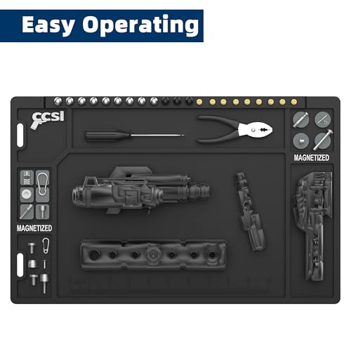 Pistol Gun Cleaning Mat, Gun Cleaning Pad with Magnetic Organizer Parts Tray, Anti-Slip Rubberized Maintenance Mat, Workbench Mat for Gun Cleaning Kits - color: Black