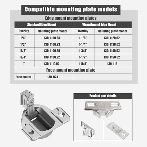 110-Degree Cabinet Door Hinges - Replacement for Blum Compact 33 Self-Closing Hinges, Adjustable Screw-On Design for Open-Side/Standard Cabinets, Soft-Close Durable Steel (Sliver, 4 Pack) - size: 4 Pack