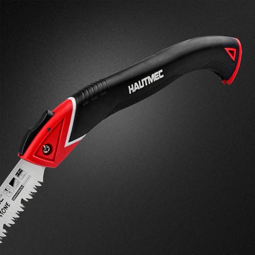 HAUTMEC 9 inch Folding Pruning Saw, Heavy Duty Hand Saws for Tree Trimming with SK5 Blade, Deep Gullets & Triple-Cut Teeth, Garden Saw for Wood Cutting, Camping & Bushcraft