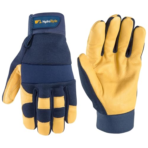 Wells Lamont Men's Leather Palm Work Gloves – HydraHyde Water-Resistant Leather, Flexible Spandex Back, Adjustable Closure - color: Blue, size: X-Large