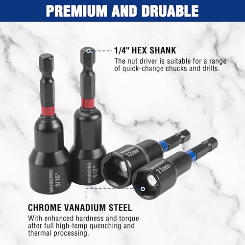 WORKPRO 39 PCS Magnetic Nut Driver Set, Impact Driver Bit 1/4" Hex Shank - size: 39PCS Magnetic Nut Driver Set