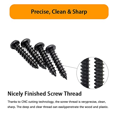 450 pcs M3 M4 M5 Black Wood Screws Assortment Kit,High Hardness Carbon Steel Self-Tapping Screws,Phillips Drive Pan Round Head Screws Set Kit,Black Oxide,Full Thread - size: M3/M4/M5, style: Round Head (Carbon Steel)