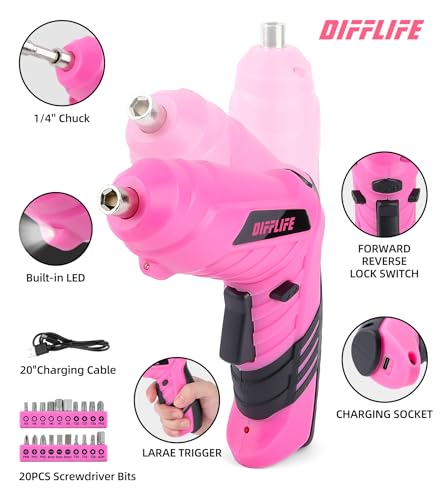 Tool Set for Women, Lady's Power Screwdriver Cordless 126-Piece - style: 126 Piece Pink