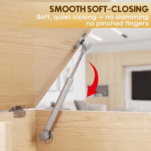 4 Pack 15 Inch Soft Close Gas Struts - 150N/33lb Slow Down Safety Hinges for Heavy Curved, Arched and Flat Lids - Precision Gas Spring for Heavy Lid Soft Closing