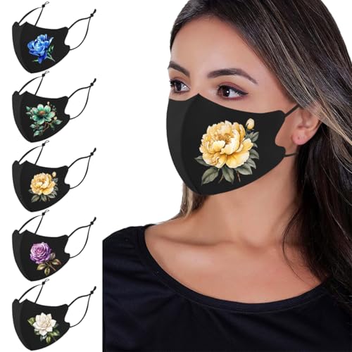 Reusable Cloth Washable Ice Silk Cloth Face Masks,Adjustable Fancy Flower Pattern Cloth Mask for Adult - color: N1