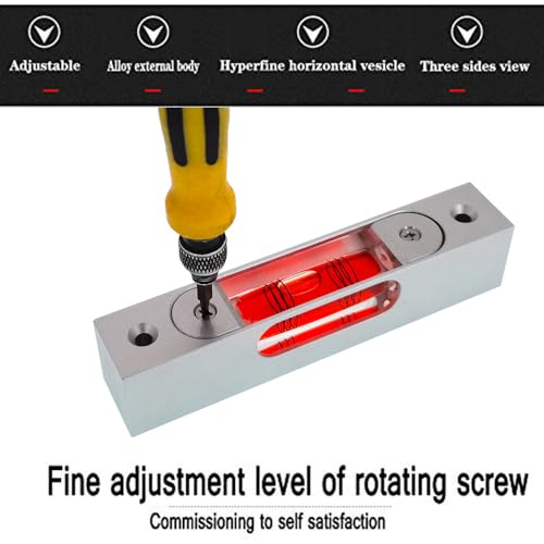 UMEI Rectangular Adjustable Level Instrument with Holes, Aluminum Alloy Metal Adjustable Liquid Level Level Bubble, Luminous demagnetization, Length 120mm, Hole spacing 100mm (red)