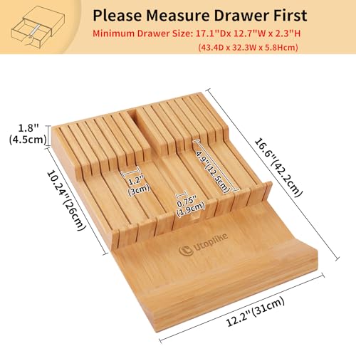 Utoplike In-drawer Knife Block Bamboo Kitchen Knives Drawer Organizer Large - color: Natural, size: 16 Holder