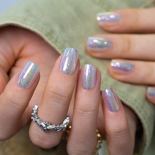 CurvLife Short Square Star Design Press On Nails, Butter Star Yellow - color: Fairy Frost