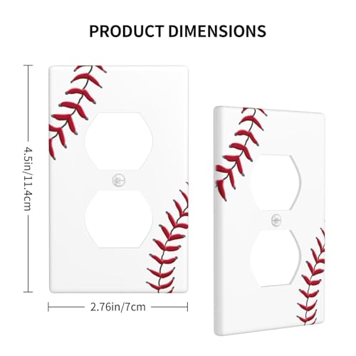 Baseball Duplex Outlet Cover Plate | Fits standard 2-gang toggle and rocker switches, Durable polycarbonate thermoplastic with fade-resistant printed finish - color: Baseball, size: Duplex Outlet