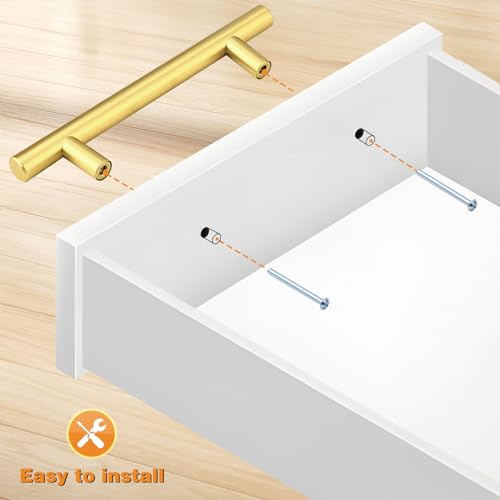 Probrico 30 Pack 3-3/4 Inch Center-to-Center Kitchen Cabinet Pulls T Bar Gold Cabinet Handles Modern Drawer Hardware Dresser Pulls, 6 Inch Total Length - color: Gold, size: hole center 3-3/4"