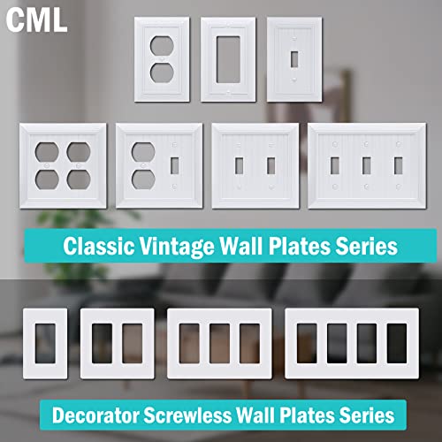 CML Classic 2-Gang Beadboard Toggle Light Switch Wall Plate, 2 Pack, White | Vintage Retro Wood Grain Design, Double Switch Cover, Impact Resistant, Standard Size 4.95'' X 4.87'' - size: 2 Pack