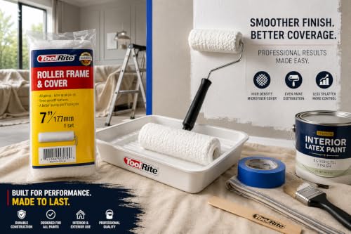 7-Inch Paint Roller Frame and High-Density Microfiber Cover Set - Professional Smooth-Rolling Paint Application Tool for Home Wall, Trim, and Ceiling Painting Projects - Single Pack Set - size: 7 Inch