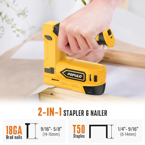POPULO Yellow 4V Cordless Staple Gun, 2-in-1 for Upholstery, Manual Upgrade - color: Yellow