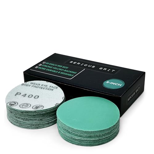 Serious Grit - 3-Inch P400 Grit Hook & Loop Sanding Discs - 50 Pack | For Woodturning, Drill Sanders, & More - No-Hole Heavy-Duty Hook & Loop Wet/Dry Film Sandpaper for Wood, Auto Body & Metal - style: 400 Grit