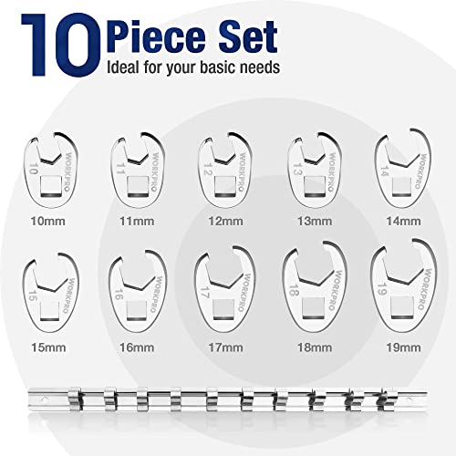 WORKPRO 3/8" Drive Crowfoot Flare Nut Wrench Set, Metric 10-19mm - size: Flare Nut Metric