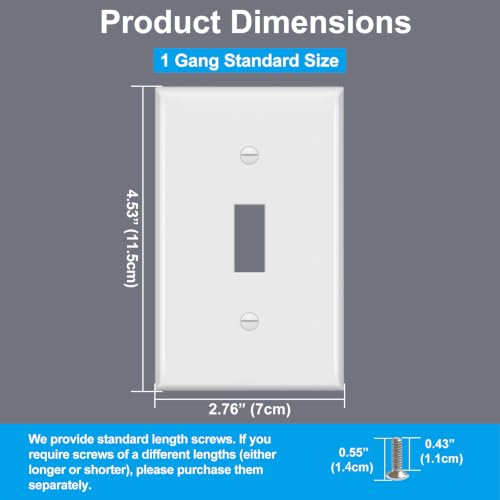 BESTTEN 20 Pack Light Switch Cover Plate, 1-Gang Toggle Wall Plate - size: 1 Gang 20 Pack