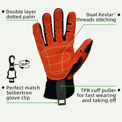 Seibertron High-Vis Series Cut Resistant Reducing Anti-Impact Mechanics Heavy Duty Safety Rescue Oil and Gas Gloves - color: Orange-sdx2 En388 4232xp Pvc Dots Palm+clip, size: 2X-Large (Pack of 1)