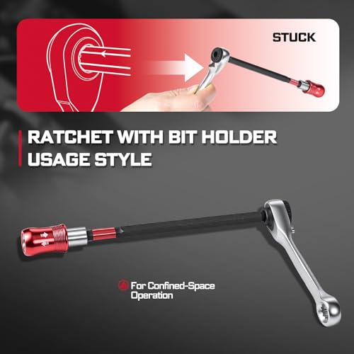 Geinxurn 59Pcs 2-in-1 Dual End T-Handle Ratchet Wrench Set, 72-Tooth 1/4" Reversible Ratchet with Bit Holder, Socket Adapter and 1” Impact Screwdriver Bits (Phillips/Torx/Hex) in Coded Base for Repair - size: 59pcs-DualEnd