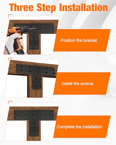 6 Pack 12"x8" T Post Timber Frame Brackets, T Flat Mending Plate - size: 6 Pcs-12"x8"