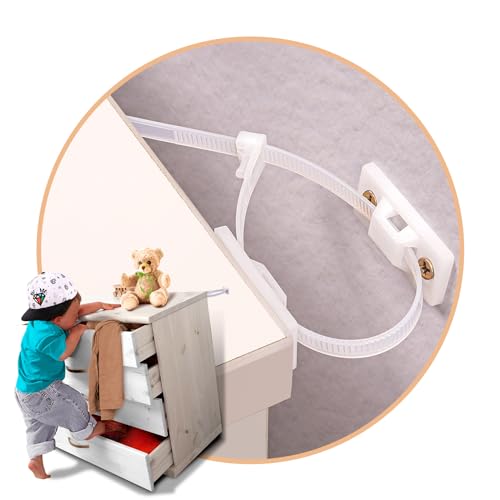 12 Pack Furniture Anchors for Baby Proof, Furniture Straps to Wall - color: White Furniture Anchors - 12 Pack
