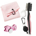 Golf Towel for Women with Club Brush & Divot Tool – 16"x24" Tri-Fold Waffle Microfiber Towel, Retractable Club Groove Cleaner & Divot Repair Tool, Golf Accessory Kit for Female Golfers (Pink) - color: Pink