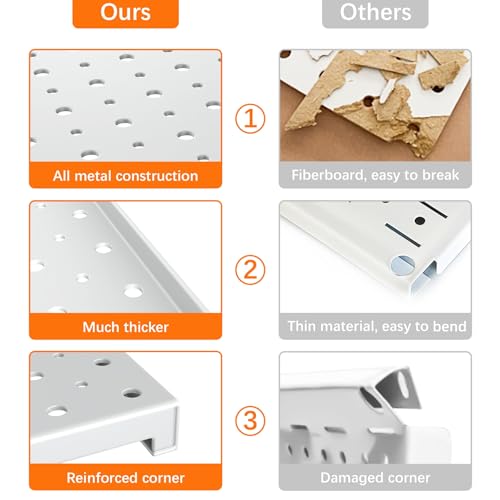 TORACK Metal Pegboard Panels and Hooks, Tool Organizer Peg Board, White - color: Cream White
