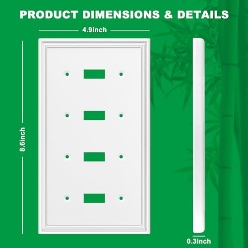 OKAYZIP White Decorative 4 Toggle Switch Light Switch Covers Plate | Natural Material Switch Plate Covers - 1 Pack Modern Style 4 Gang Wall Plates - size: 4 Toggle 1 Pack