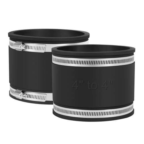 Flexible PVC Pipe Coupling with Stainless Steel Clamps Fit 1 IN Nominal Pipes, Couplers for Plastic and Copper Pipe Plumbing Connections, Drain Repair, Dust Hose (2, 4 in) - size: 4 in