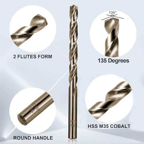 Cobalt Drill Bits Set for Hardened Metal and Stainless Steel, 122Pcs 1/16"-1/2" M35 HSS Twist Jobber Metal Drill Bits, with Index Storage Case - size: 1/16-1/2 in (122 pcs)