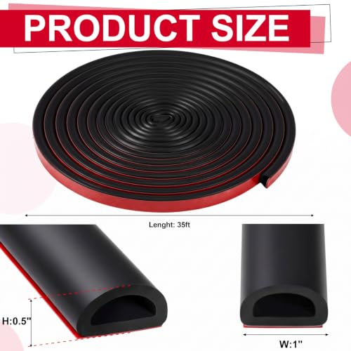 Pangda 35ft D Shape Rubber Weather Stripping 1" W X 0.5" H Foam RV Car Seal - size: 35ft, style: 1" W X 0.5" H