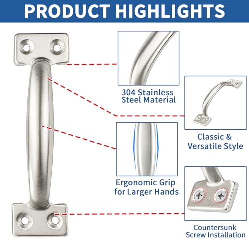 TamBee 6 Inch Gate Handle Outdoor 304 Stainless Steel Door Pull Handle Rustproof Barn Door Handles for Fences Garage Yard Kitchen Bathroom (4 Pack) - size: 4 Pack 6 Inch Stainless Steel
