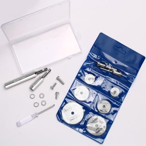 11 PCS Rotary Drill Saw Blades: 6 PCS Mini Circular Saw Blades with 2 PCS 1/4" Hex Shank, 1/8" & 1/4" Round Shanks+ Screwdriver, HSS Small Cutting Discs for Drills Rotary Tools, Inside PVC Pipe Cutter