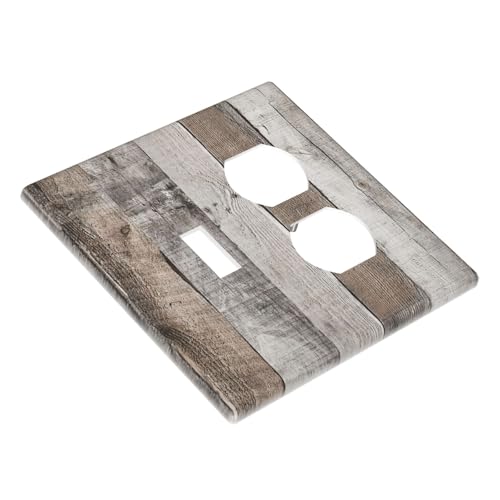 Natural Wood Grey Wood Vintage Faux Wood Wallplates 1 Toggle 1 Duplex Switch Plate Electrical GFCI Faceplate Decorative Light Switch Covers for Farmhouse Home Decor - color: Natural Wood Grey Wood Vintage Faux Wood, size: 1 Toggle 1 Duplex / 4.6 X 4.5 IN