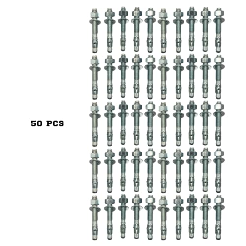 MIGHTY FASTENERS Zinc-Plated Steel Wedge Anchors, 3/4" X 5-1/2" - Heavy-Duty Mounting Bolts for Concrete - 50 Pack - size: 3/4" X 5-1/2"