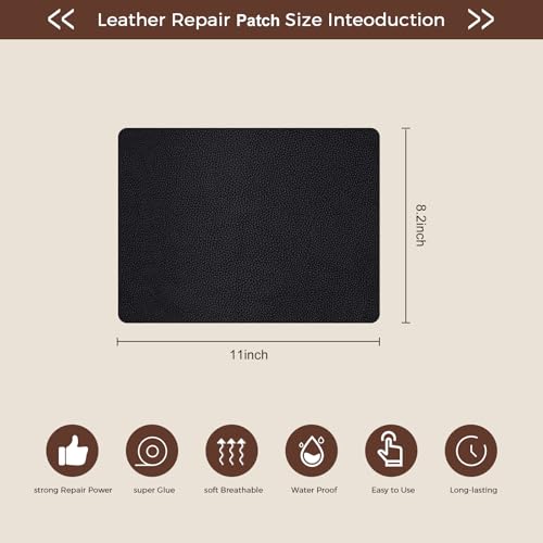 JDLUGH Sofa Leather Repair Patch Tape, 8.2x11 Inch2PCS Self Adhesive Couch, Car Seat, Office Chair, Leather Furniture, Vinyl Repair Patch Kit for Furniture (Black) - color: Black, size: 8.2x11 Inch
