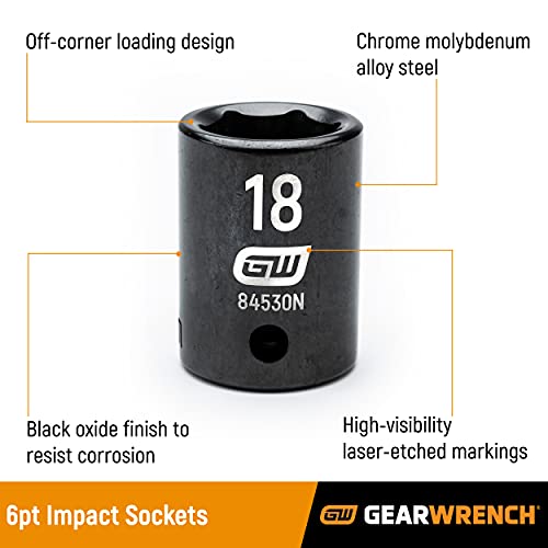 GEARWRENCH 13 Pc. 3/8" Drive 6 Pt. Deep Impact Socket Set, Metric - 84914N - size: 3/8"